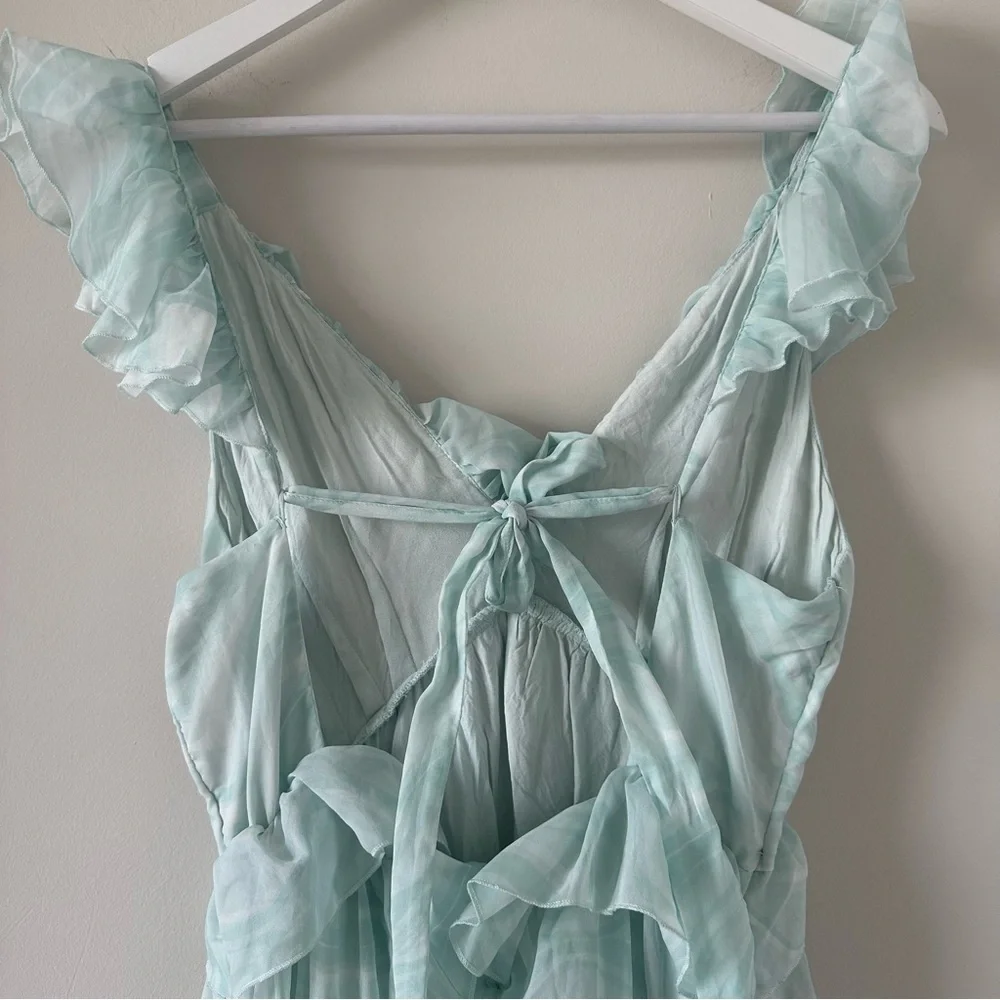 Abercrombie & Fitch Light Mint Ruffle Back Tie Maxi Dress